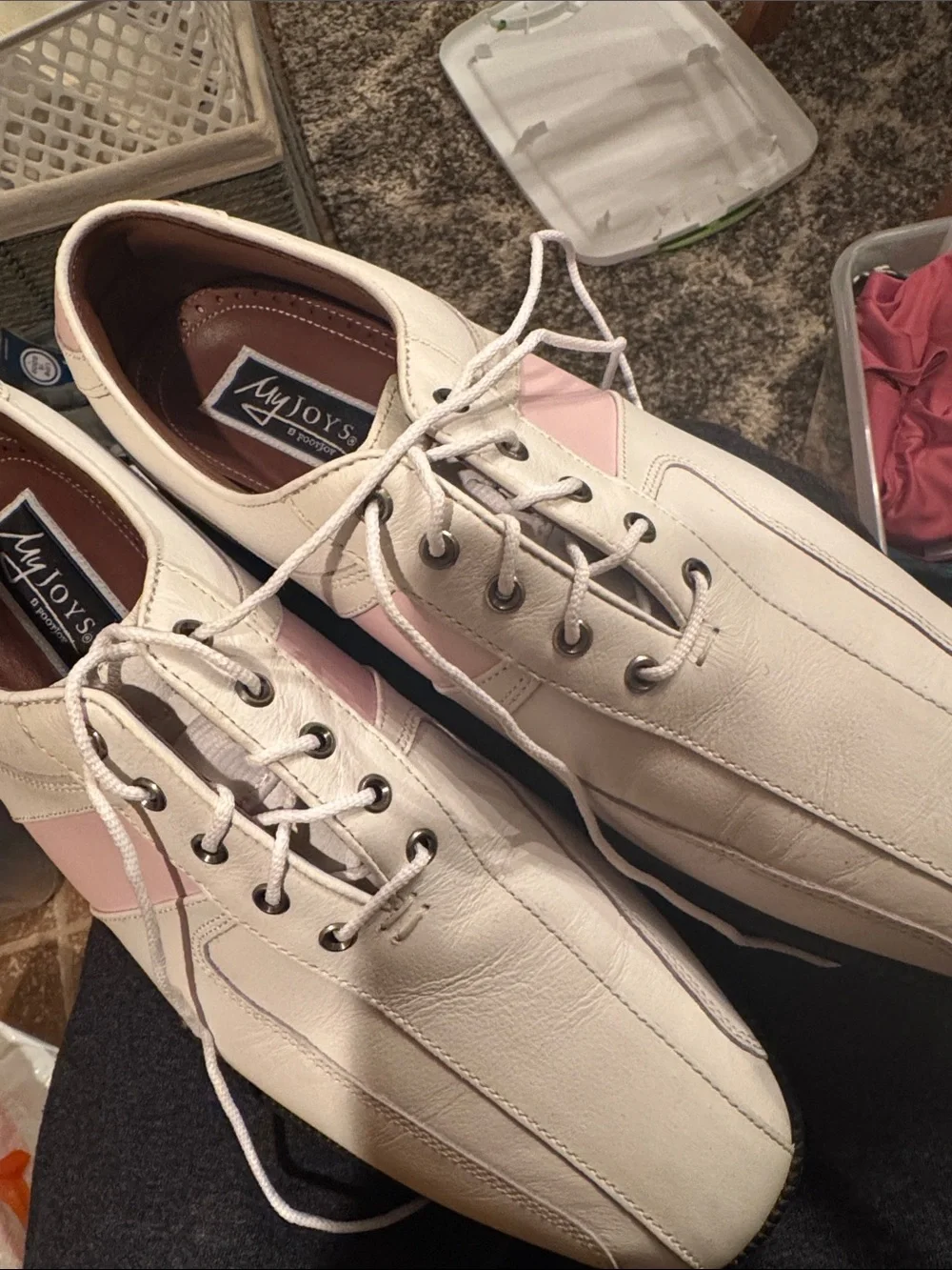 FootJoy White and Pink Leather Lace-Up Oxfords